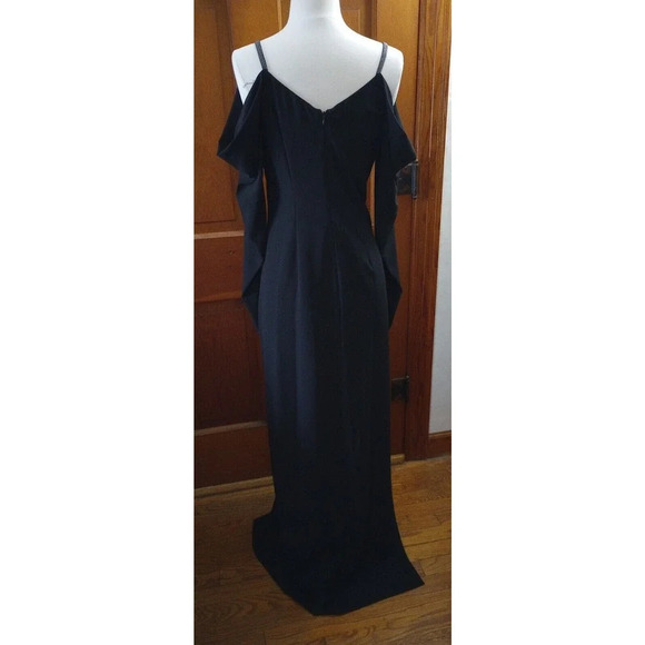 Halston Heritage Evening Maxi Dress Sz 4 Black Gothic Vampire Sexy - Picture 7 of 9